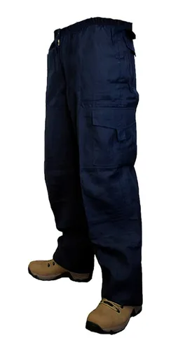 Pantalon Cargo Gabardina Hombre Azul Marino