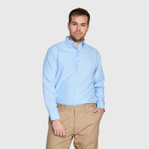 Camisa Oxford B/Pegado M/L Celeste