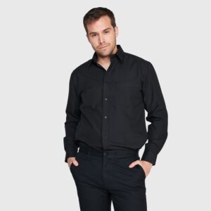 Camisa Oxford Bolsillo Pegado M/L Negra