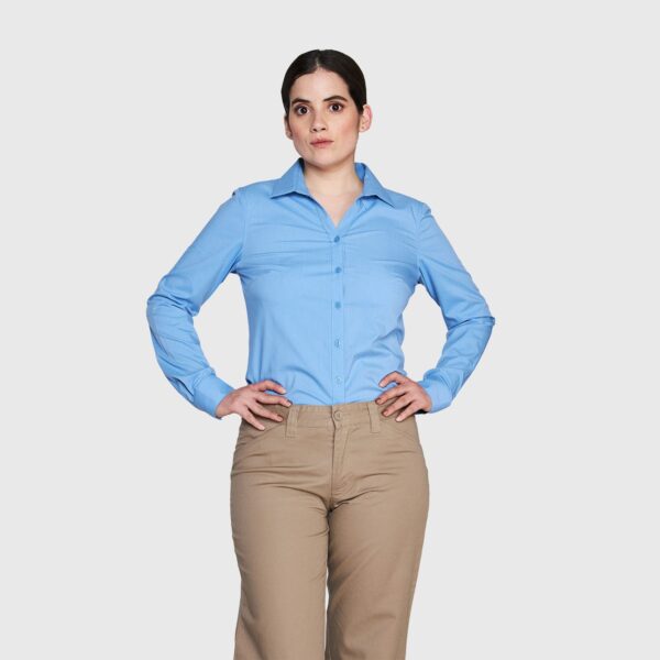 Blusa Trevira Spandex Color Cuello V M/L Celeste