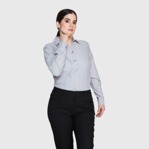 Blusa Oxford Cuello V M/L Gris