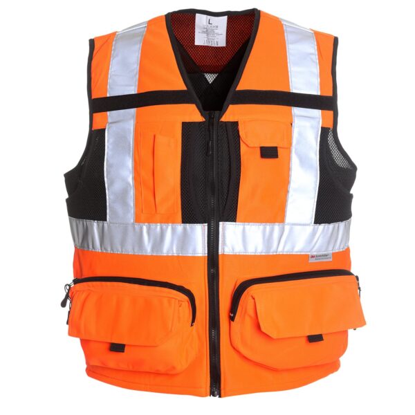 Chaleco Geólogo Minero Hombre Alta Visibilidad Naranjo Flúor