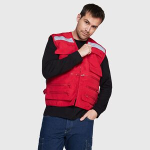 Chaleco Geólogo Multibolsillo X Espalda Rojo