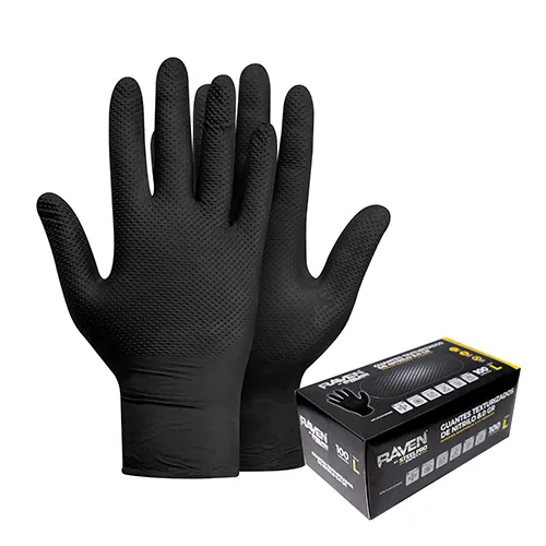 Guante Raven Nitrilo Texturizado Negro 8.0 Grs. (Caja 100 Unidades)