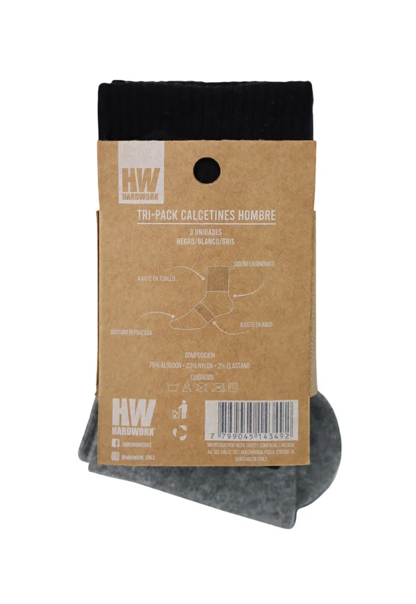 Tripack Calcetines Hardwork Algodón Tobillero Hombre